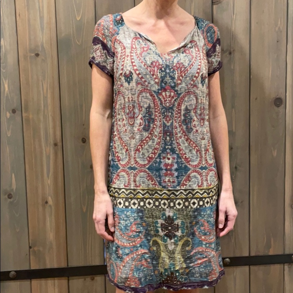 French Knee Length Dress. Muted Colors. Small